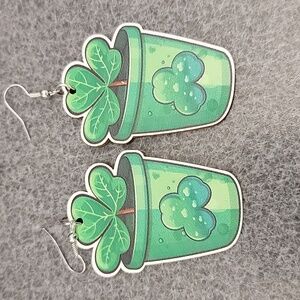 St Patrick's Day Wood Dangle Earrings